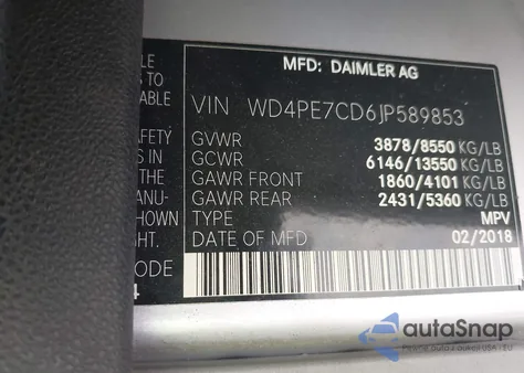 2018 Mercedes-Benz Sprinter 2500 Standard Roof V6 z USA, uszkodzony, nr VIN WD4PE7CD6JP589853